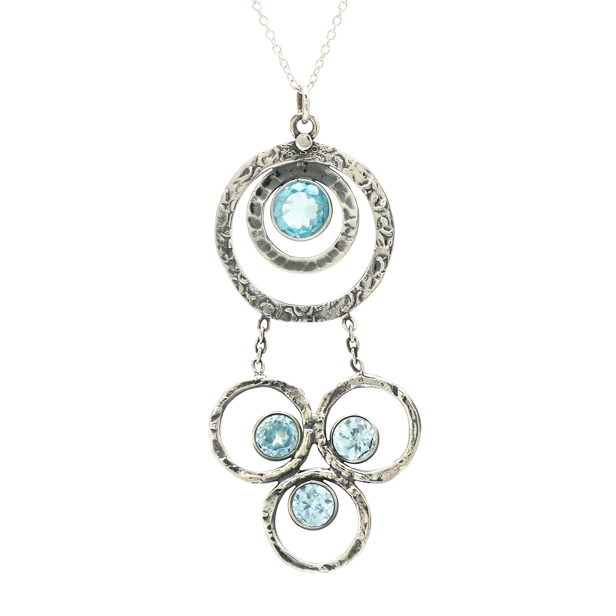 Charming And Delightful Long Textured Blue Topaz Gemstones Necklace In ...