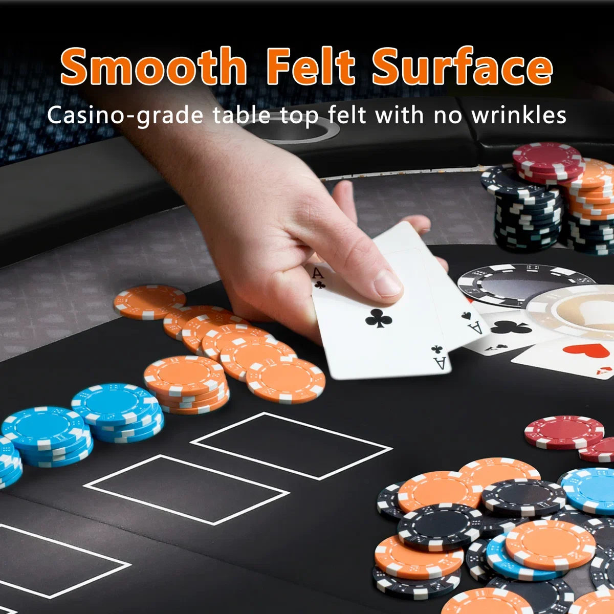 84インチ 10人用 折りたたみ式 LEDポーカーテーブル、USBポート2つ