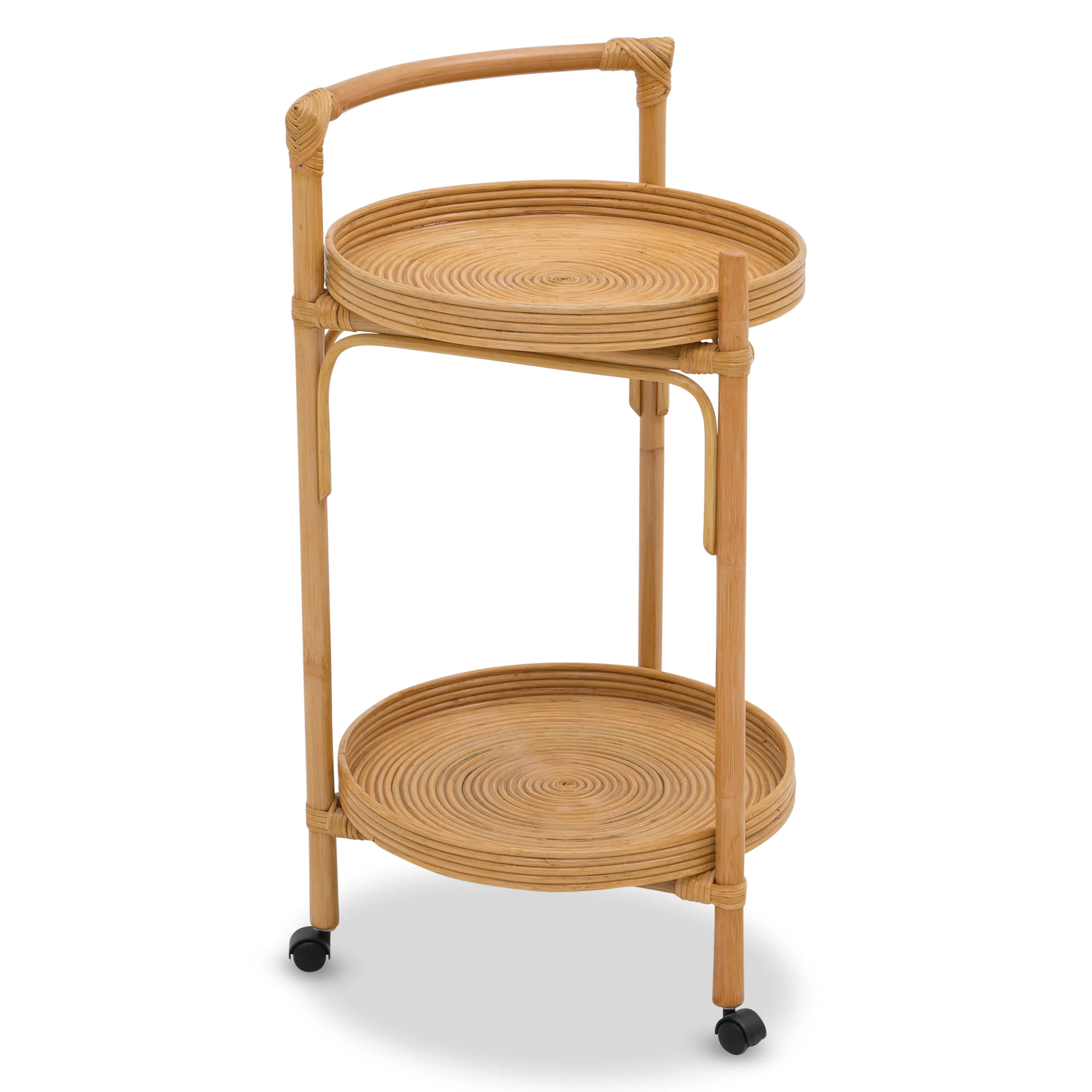 Round Rattan Bar Carts Drink Trolley 2 Tier Premium Quality Rattan Bar