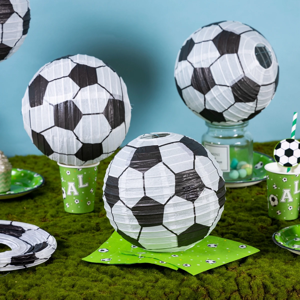 Sports Ball Paper Lanterns Set - 12 PCS Basketball, Baseball, Football & Solar Lanterns For Indoor/Outdoor Party Decor