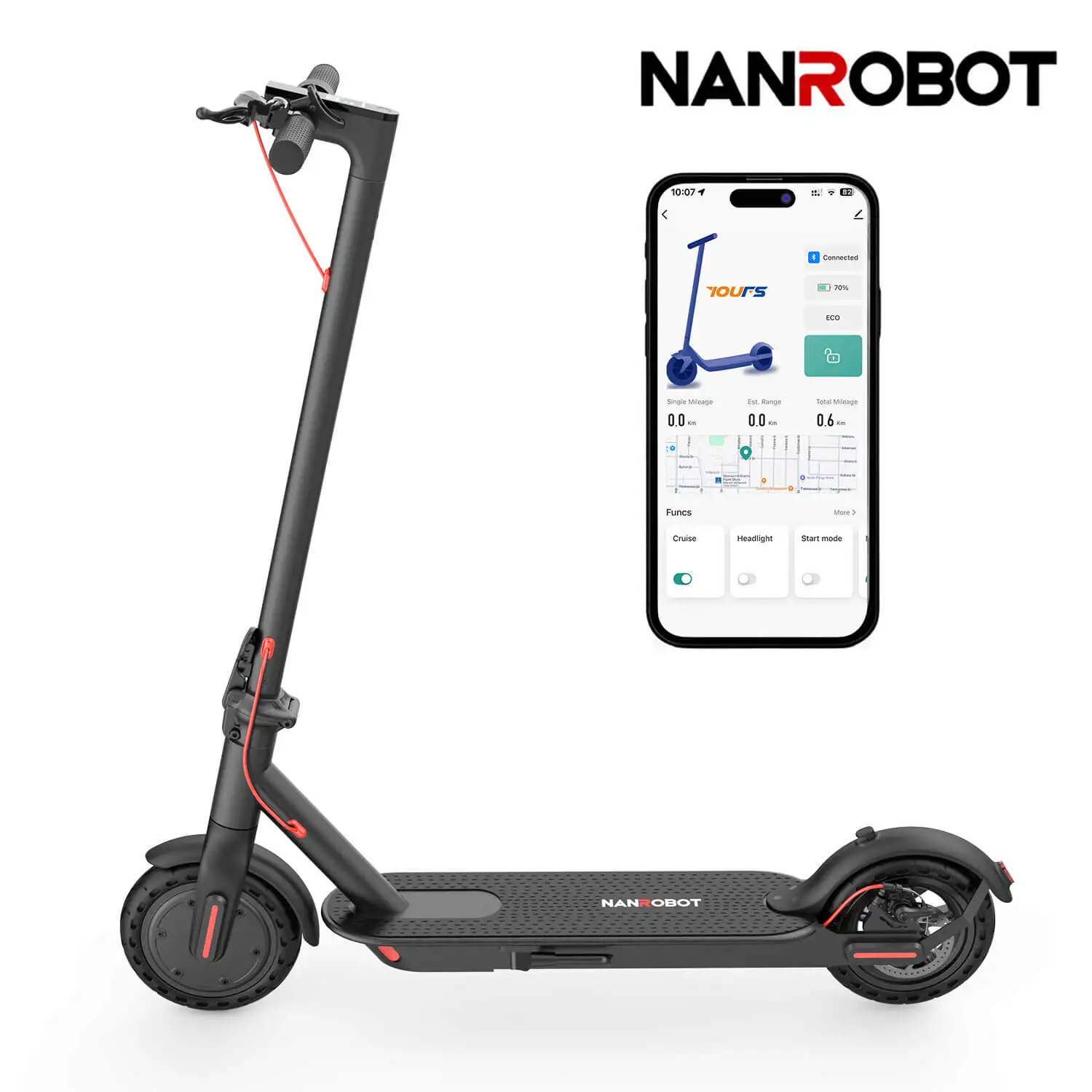 For NANROBOT H1 Dual Drive Two-Wheel Electric Scooter 10 Inch Wheel 1000W Motor Power 65km/h Max Speed 120kg Max Load Dual