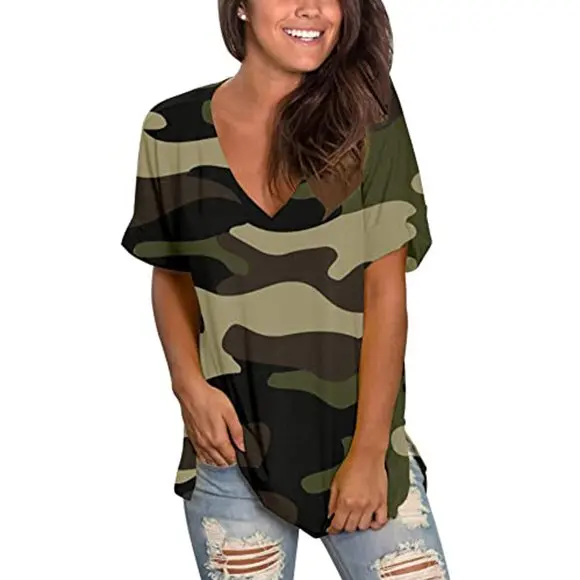 ladies v neck camo t shirts