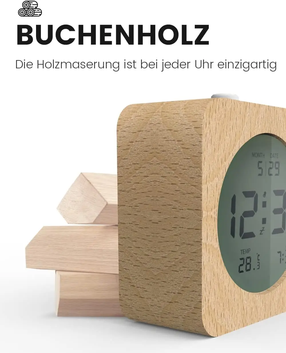 Multi-Function Office Desktop Table Digital LCD Alarm Wooden Clock with Back Light for Home Decoration