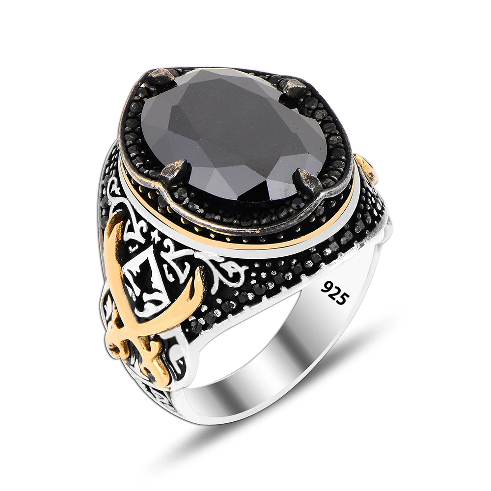 Trendy Art Design Onyx Luxury Men Ring 925 Silver Jewelry Wholesale