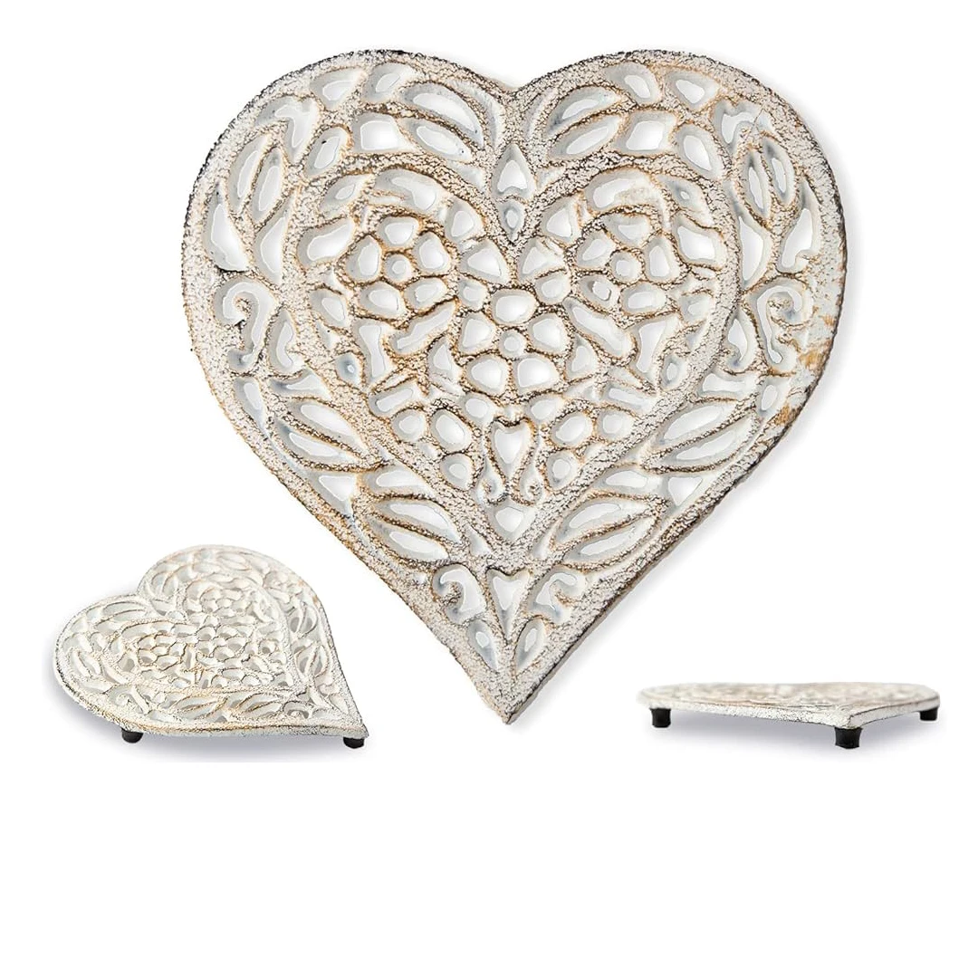 Blue Colored Cast Iron Heart Trivet Decorative Cast Iron Trivet for Kitchen Countertop Dining Table Vintage Design Kitchenware