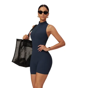 Custom One Piece Yoga Jumpsuit Seamless Bodycon for Women Workout Ribbed Shorts Rompers Sleeveless Activewear Bodysuits