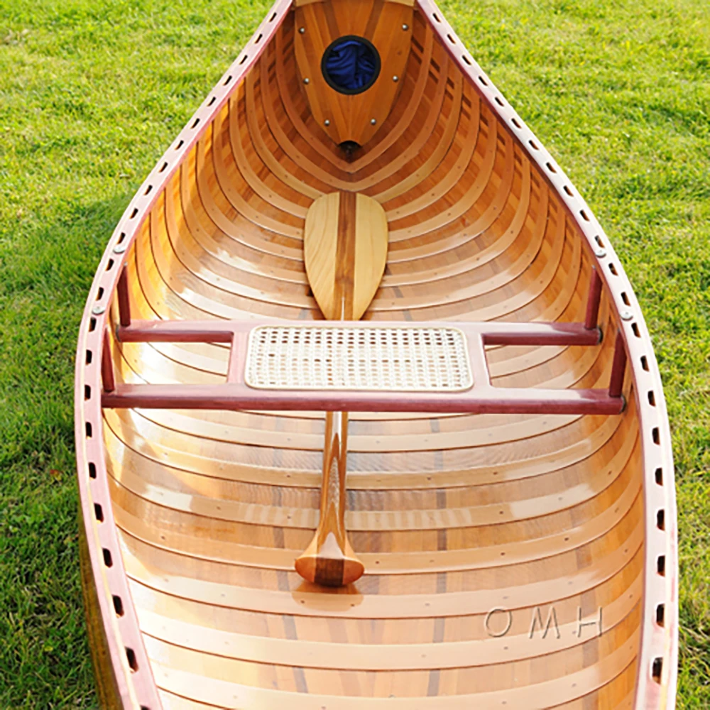OMH 10ft Wooden Handicraft Kayak with Curved Rib and Bow for Home Nautical Decor and Fishing Display