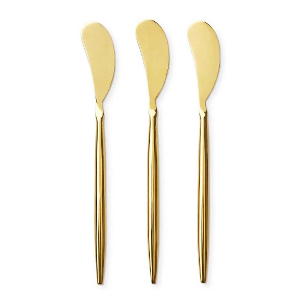 Factory Supply Gold Plated Stainless Steel Spreader with Solid Round Handle Cheese Set