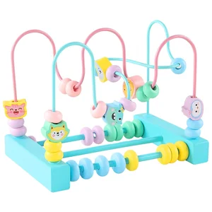 Eduland Montessori Wooden Bead Roller Coaster Count Color & Shape Recognition Toy for Boys Girls Educational Manipulative Toy