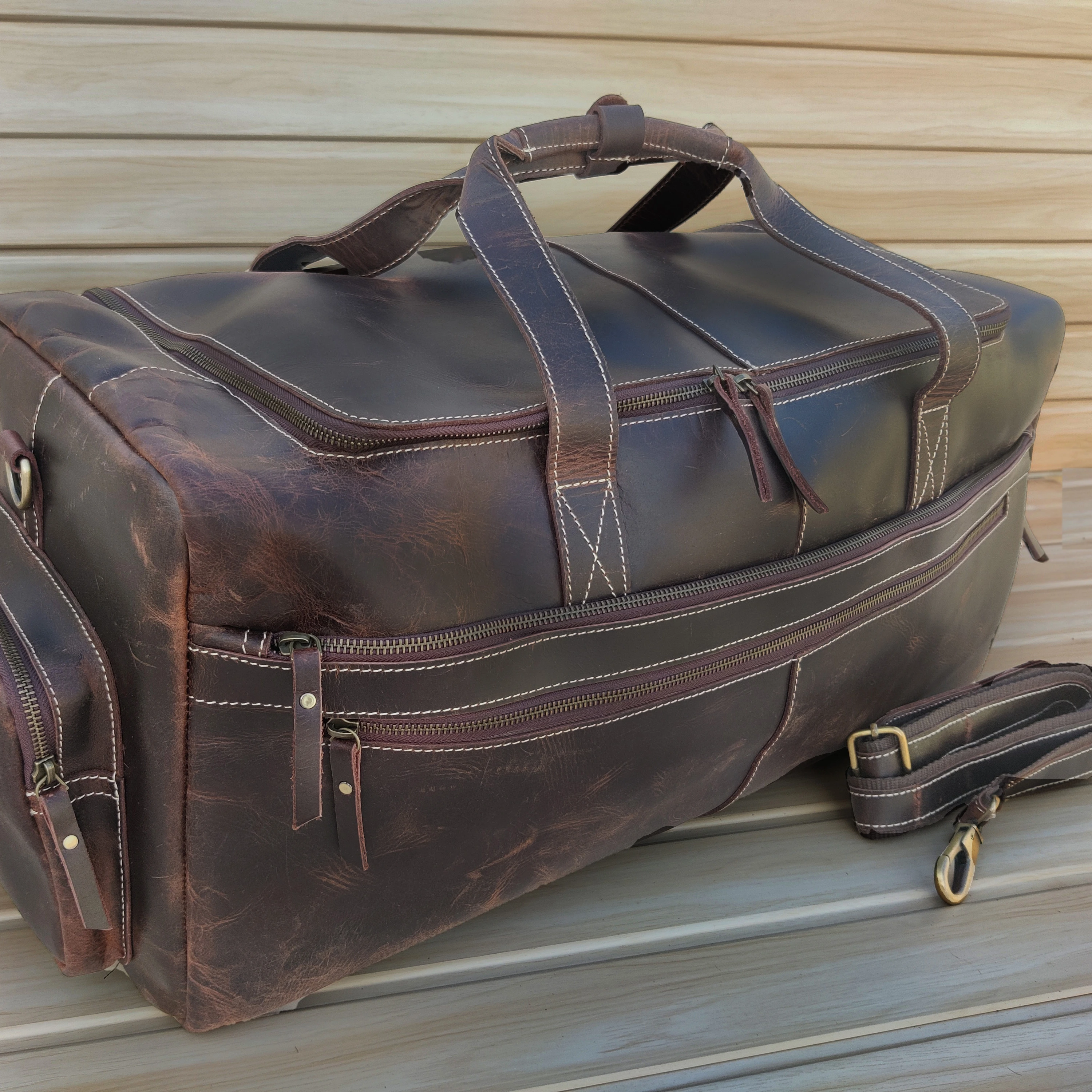 Genuine Leather Duffel Bags For Men Overnight Sports Gym Duffle Large