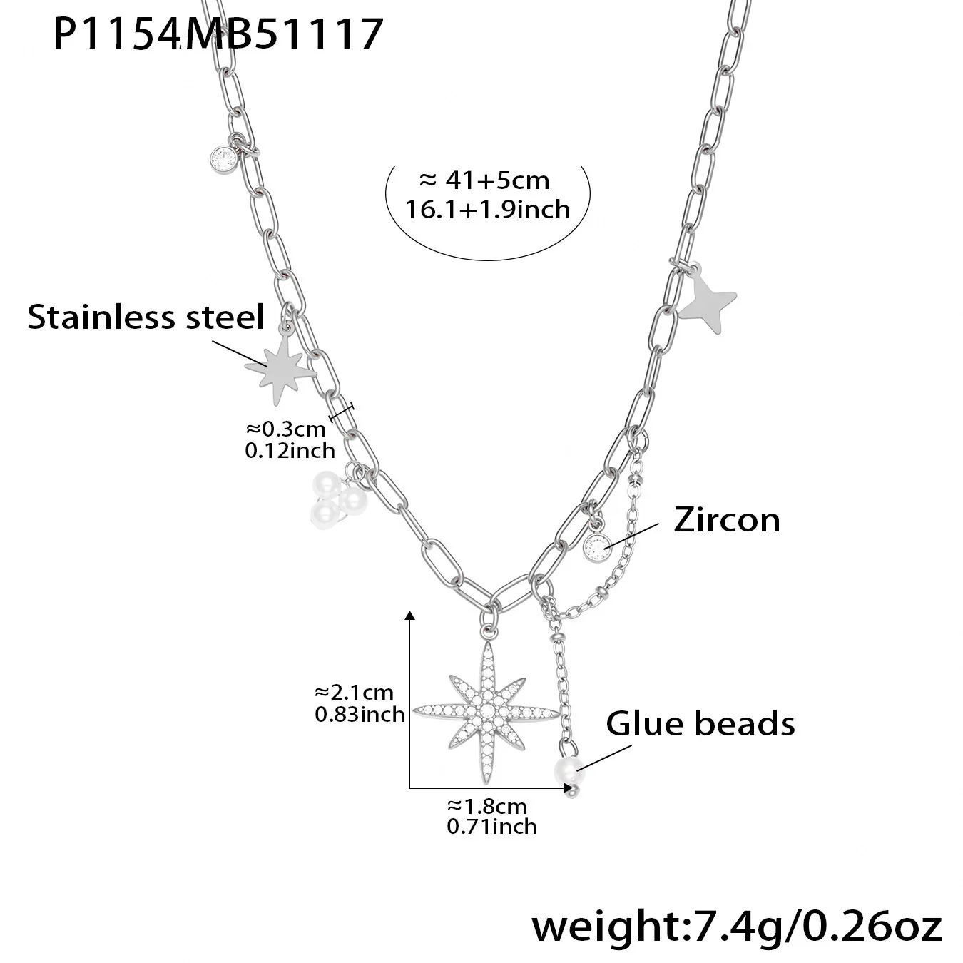 Wholesale Stainless Steel Octagon Star Pendant Choker Crystal Zircon Beaded Fringe Neckl aperçu 8
