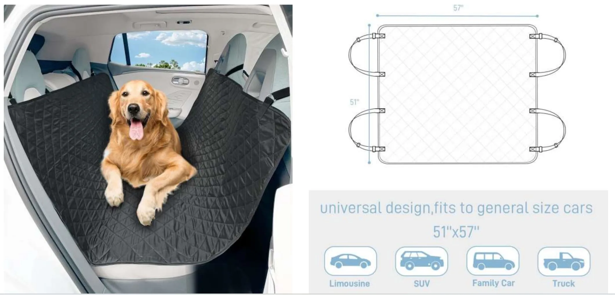 Universal Waterproof Dog Car Seat Cover for Back Seat — Four-Layer Fabric, Adjustable Straps & Dog Hammock Waterproof Dog Car Seat Cover | OEM/ODM | JK Covers 