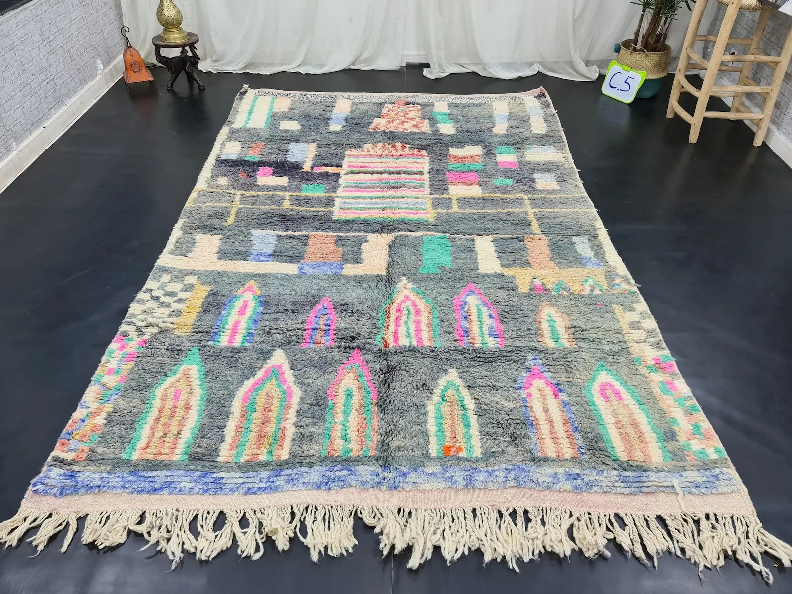 Nomad Moroccan Rug 6x9 Handmade Boujaad Abstract Authentic Carpet Cozy Grey & Pink Rug Woven Berber Wool Boho Area Rug