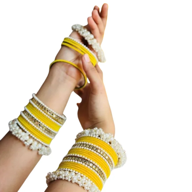 Set Di 8 Bracciali Touchstone In Filo Di Seta Indiano Intrecciato A Mano, Colore Foglia Di Tè Con Strass, Taglia Extralarge - 3