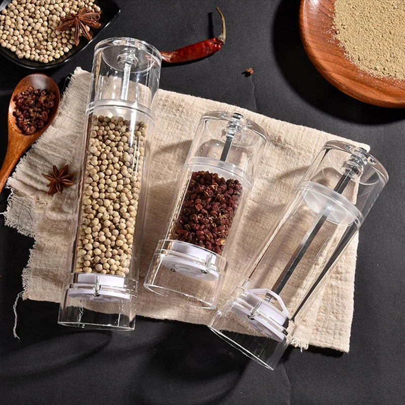 Adjustable Kitchen Coarseness Ceramic Cylindrical 2 In 1Clear Acrylic Salt And Pepper Grinder Mill