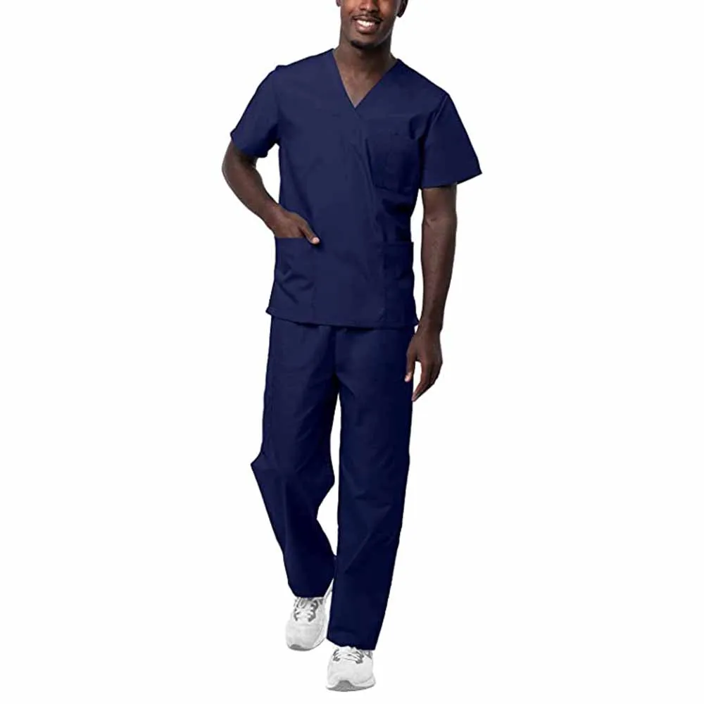Customized Breathable Navi Blue Color Hospital Uniform Scrubs Suit Male