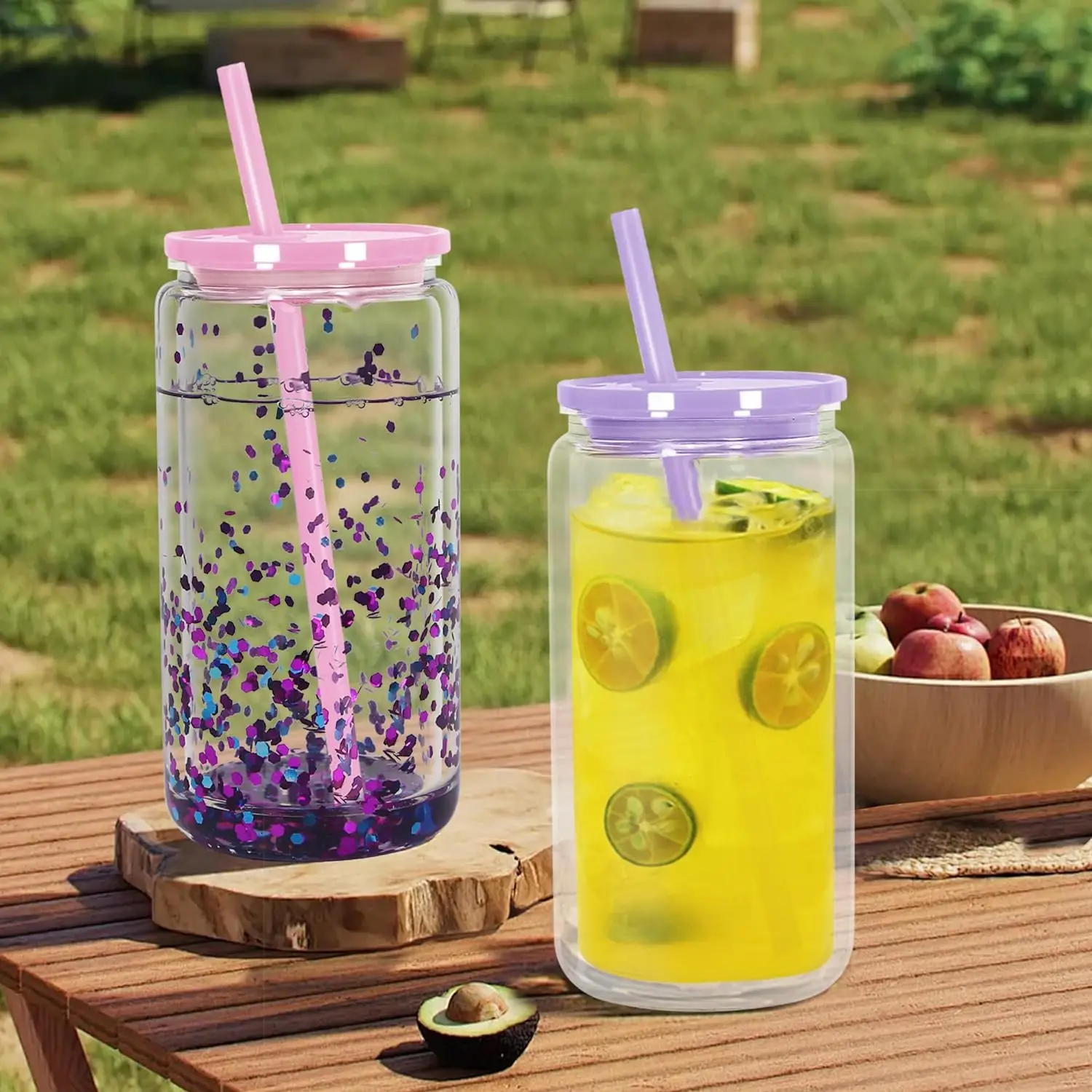 16 oz Acrylic Snow Globe Tumbler Cup Double Wall Snowglobe Tumbler with Pre  Drilled Hole Clear Plastic Cups with Lids and Straws