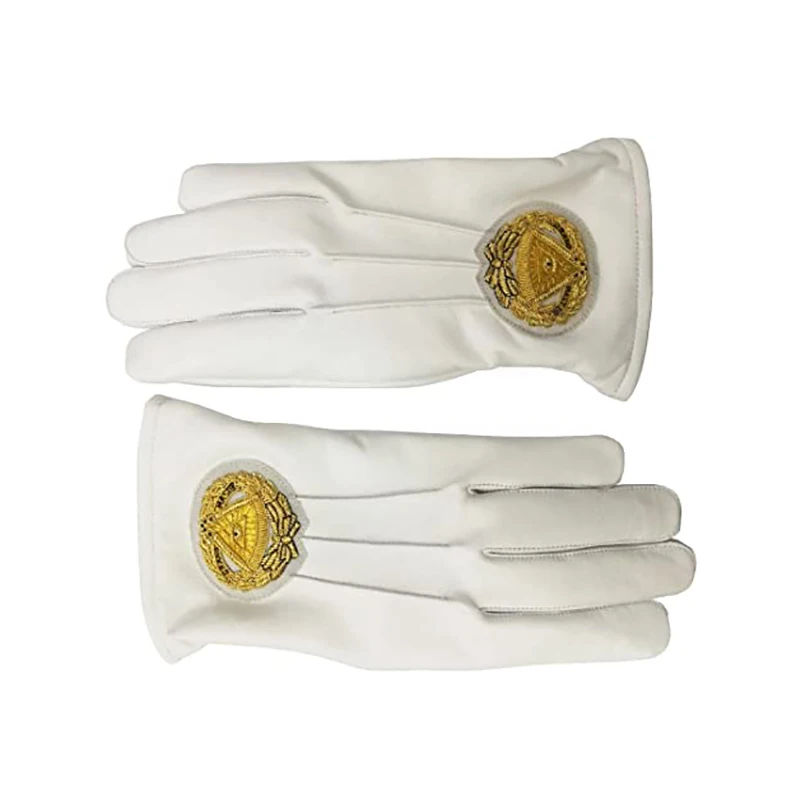 Guanti Massonici In Cotone Bianco 100% Con Simbolo Squadra E Compasso – Ricamo Argento – Taglia X-Large – Regalia - 6