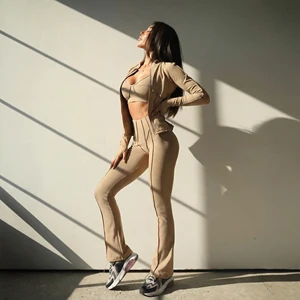 3PCS Yoga Set Womens Yoga Outfit Gym Fitness Suit Active Wear Workout Sports Halter Bra Set Zip Jacket Yoga Wear