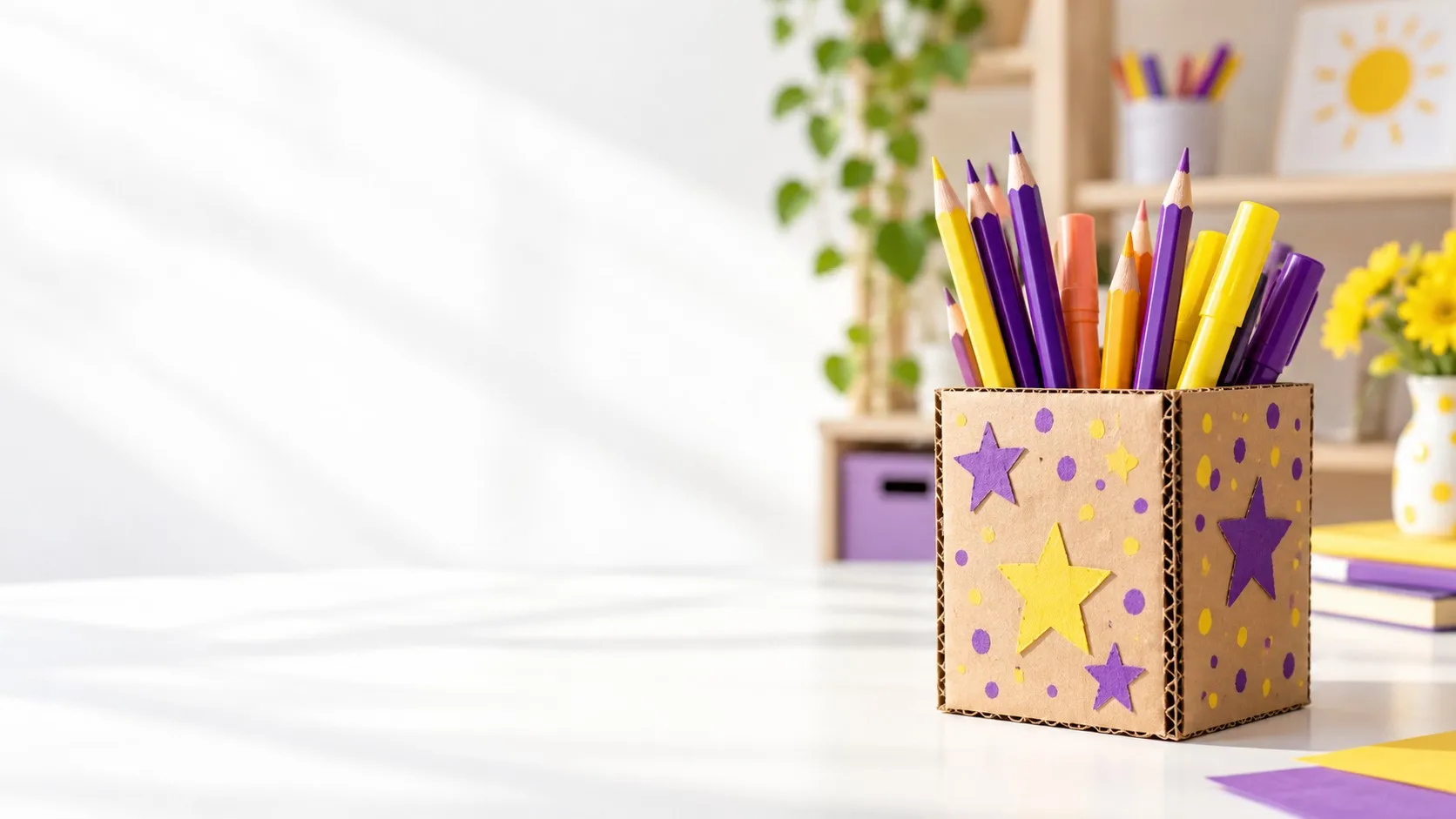 Cardboard pencil holder with star decorations