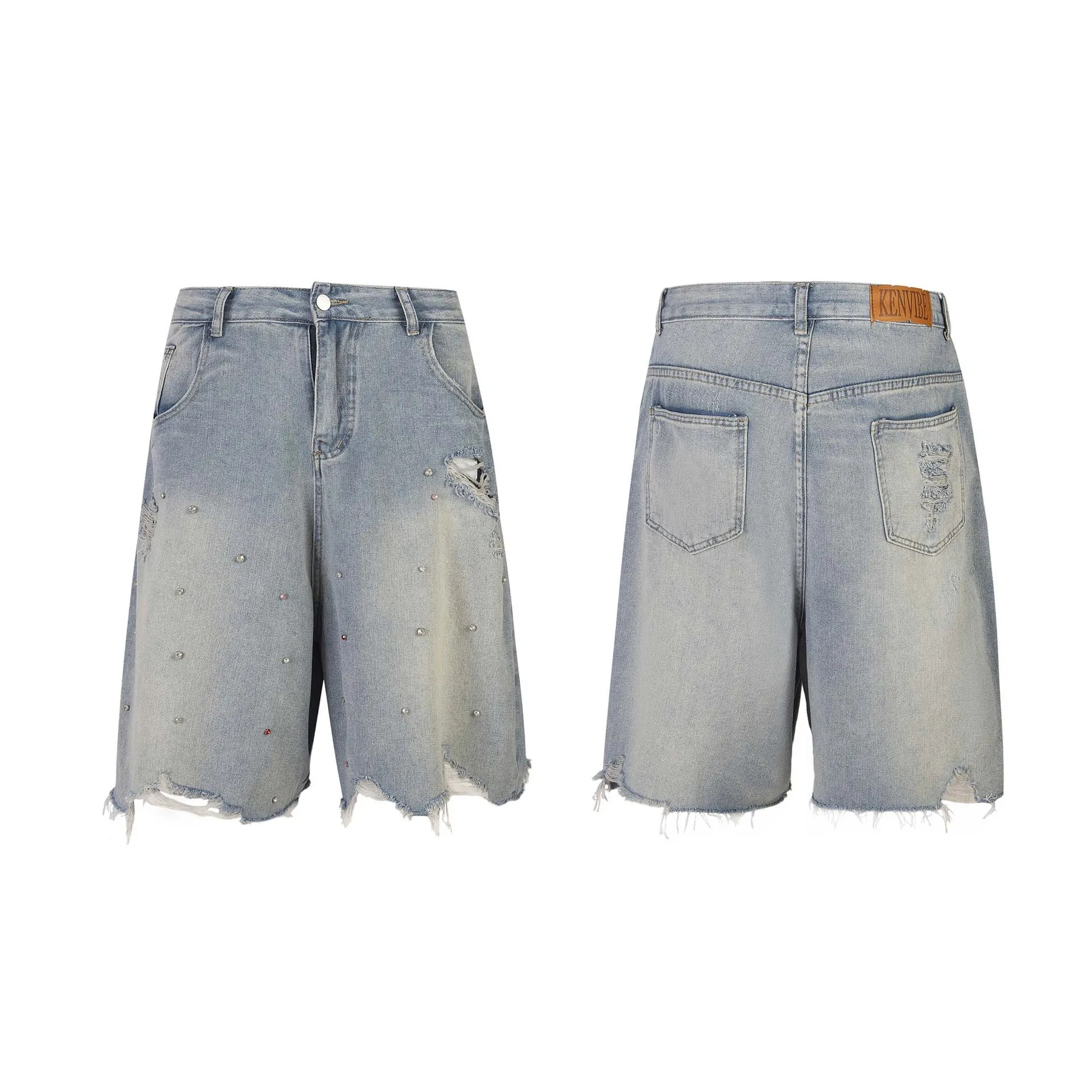 Custom Custom Summer Sweat Jorts Raw Hem Mens Jeans Shiny