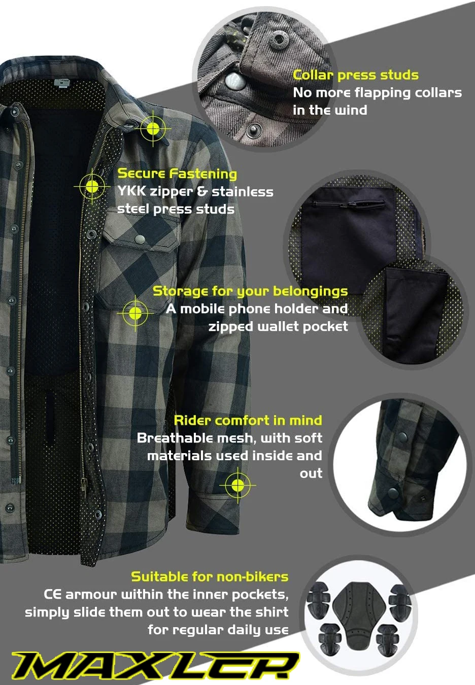 Custom Made New Men's Biker Motorcycle Flannel Shirt Made With Ce Armors Oem Flannel Motorbike