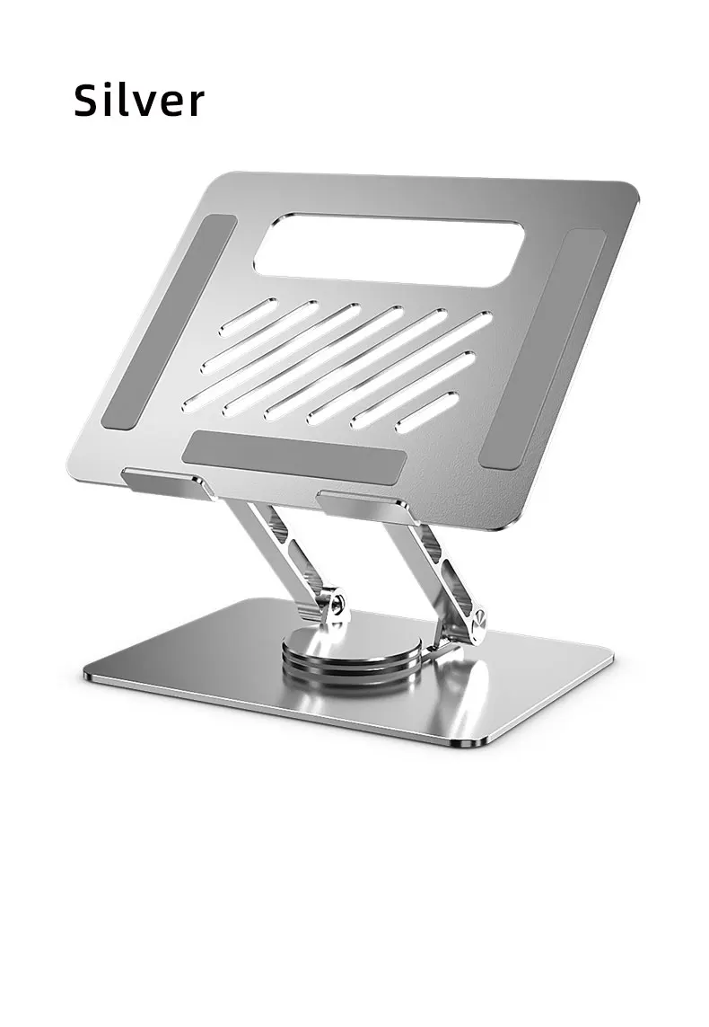 Aluminium Adjustable Laptop Stand With 360 Rotating Base Computer Stand For Laptop Ergonomic Foldable Laptop Riser Gray Silver
