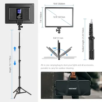 Neewer 13" Led Video Light Panel Lighting Kit, 2-Pack Dimmable Bi-Color Soft Lights with Light Stand, Built-in 8000mAh Battery detail image