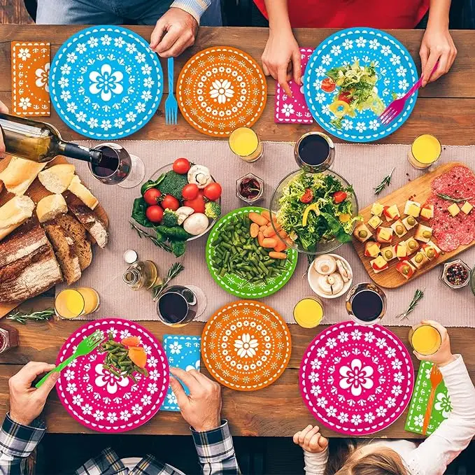 Platos de postre de papel pintado de estilo mexicano, servilletas y  tenedores para bebidas, vajilla, Fiesta Cinco de cumpleaños, suministros de  papel