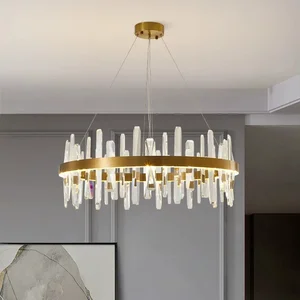 Modern Luxury Crystal Pendant Light Indoor Lighting Adjustable Height Feature Indoor Decoration Lustre De Cristal Chandelier