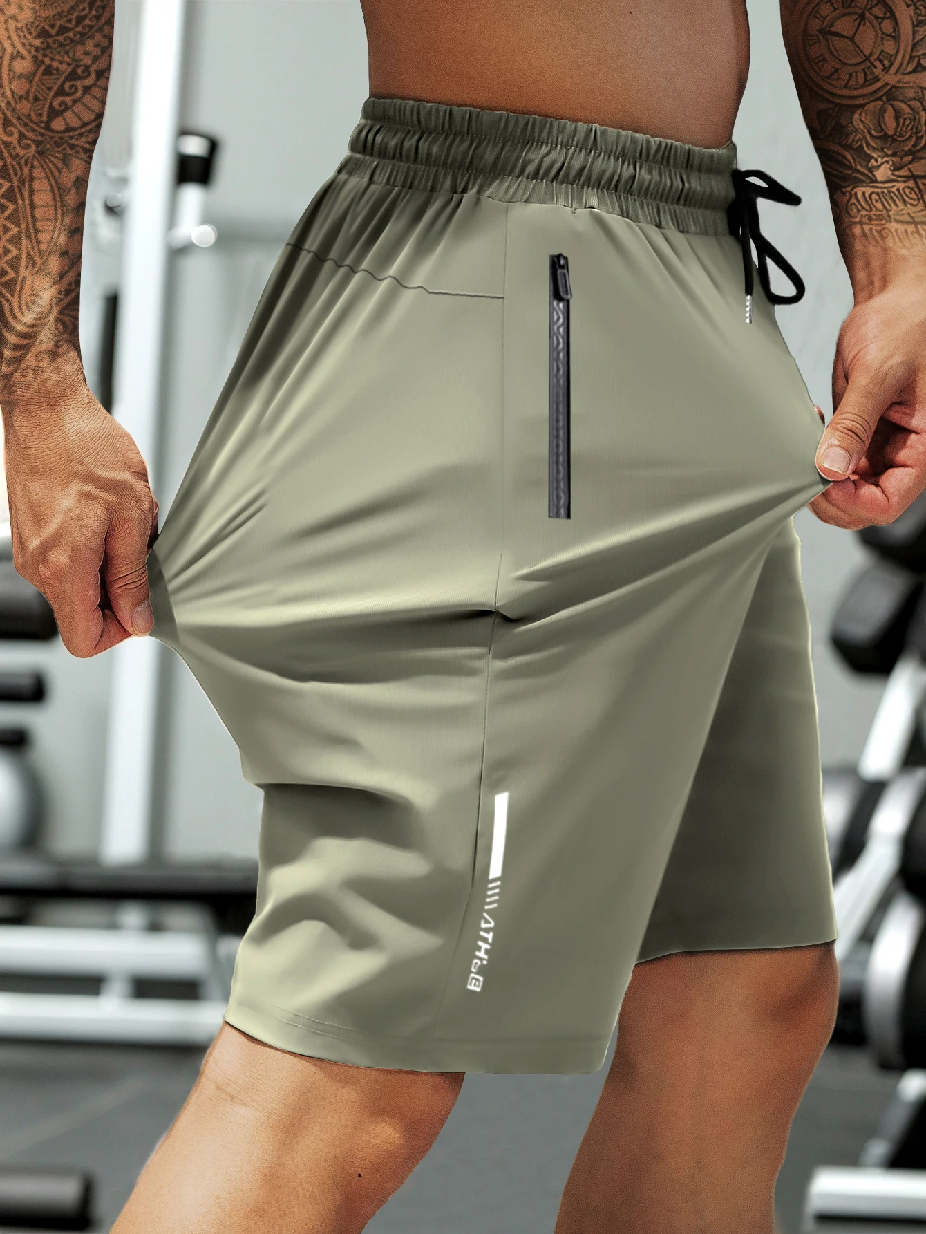 Mens Gym Workout Shorts Quick Dry Athletic Shorts Lightweight Running Shorts with Zipper Pockets Breathable Elastic Sporty Pants