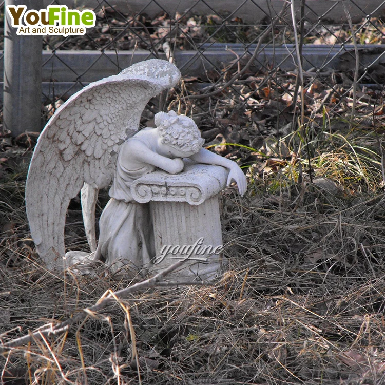 Cemetery Hand Carved White Marble Stone Weep's Angel Headstone For Sale