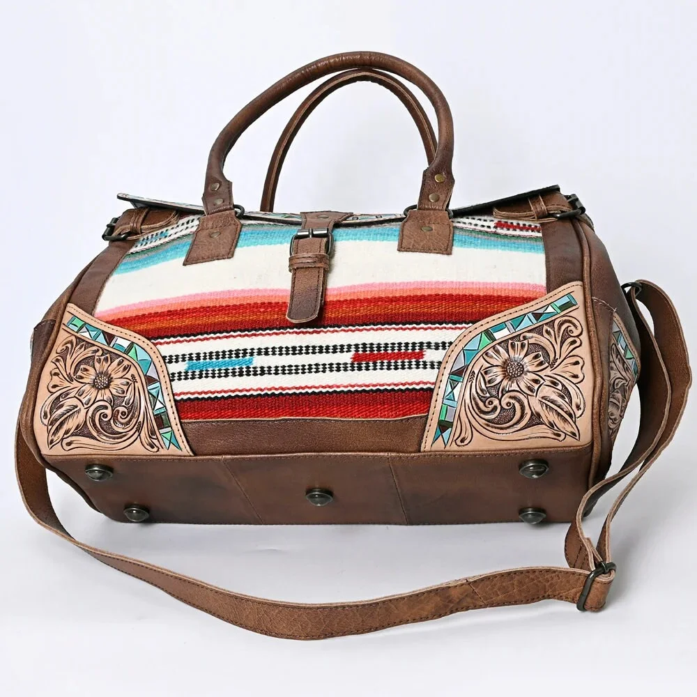 Bohemian Saddle Blanket Duffel Bag Aztec Unisex Duffle Leather Weekend Travel Bag Carry On Bag