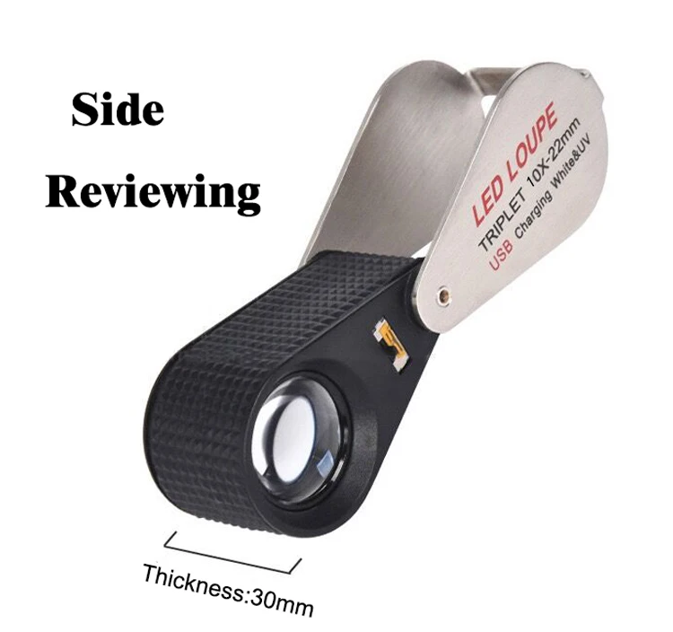 10X Amplification Magnify Glass with UV and LED Light USB Rechargeable Foldable Diamond Jewelry Gem Loupe