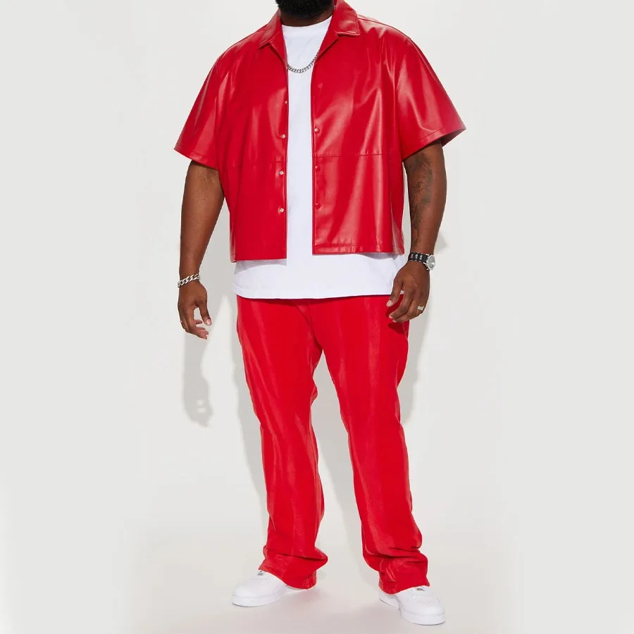 Top Quality Men Red Color Fleece Washed Flared Sweatpants With Elastic