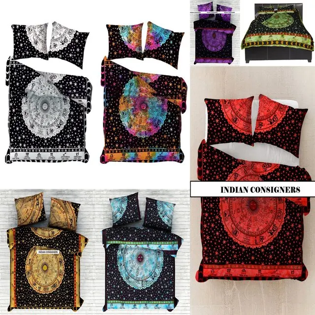 Комплект двухстороннего пододеяльника ручной работы, из красивой хлопчатобумажной ткани с изображением лица и зодиака, для домашнего использования