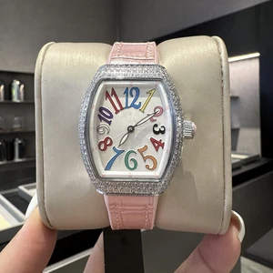 Fashionable Designer Luxury Crystal Bezel Couple Mechanical Watch Genuine Leather Strap Unisex Automatic Mechanical Brand Watch