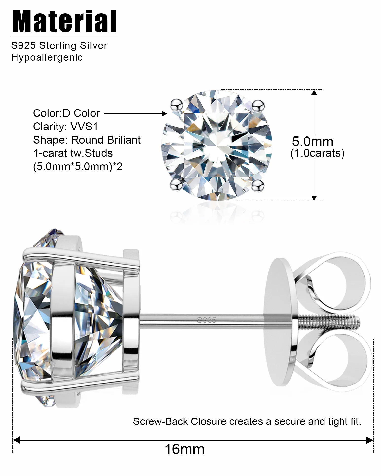 Orecchini A Cerchio In Argento 925 Con Moissanite 2 Carati - Colore D, Purezza VVS1, Certificato GRA - Gioielli Eleganti Per Donna, Regalo Ideale