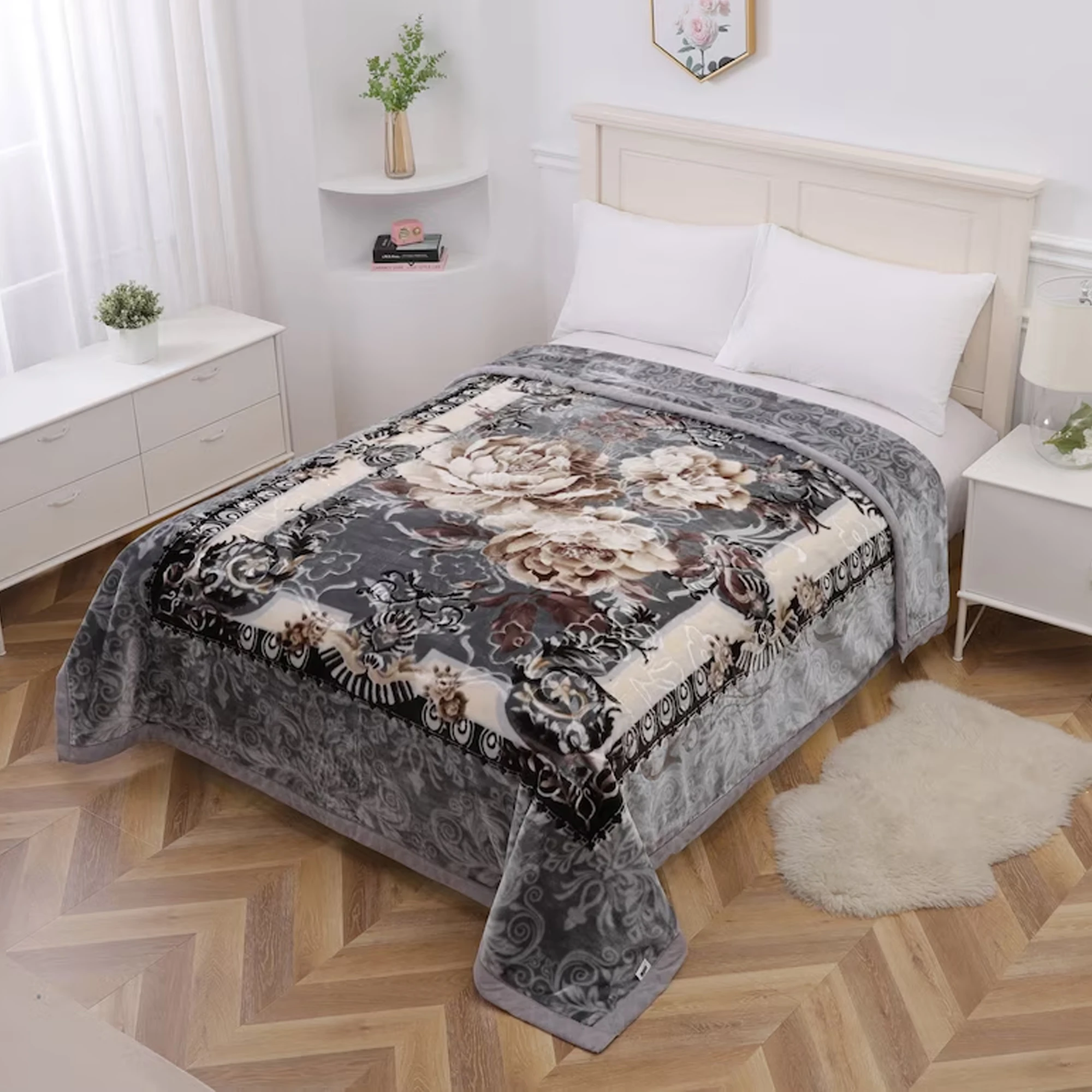 2 Ply Heavy Korean Mink Raschel Queen Size Blanket Plush,Fleece And Warm For Ultimate Comfort