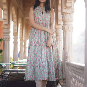 Women's Maxi-length Cotton Dress Hand-Block Printed Solid Pattern for Summer and Autumn Season Casual Dress For Women