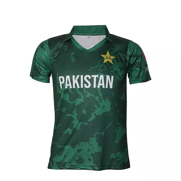 Manufacturer Pakistan Custom Team Name Player Name Cricket Jerseys Front Sublimation Printed 100% Polyester Short Sleeve Washed