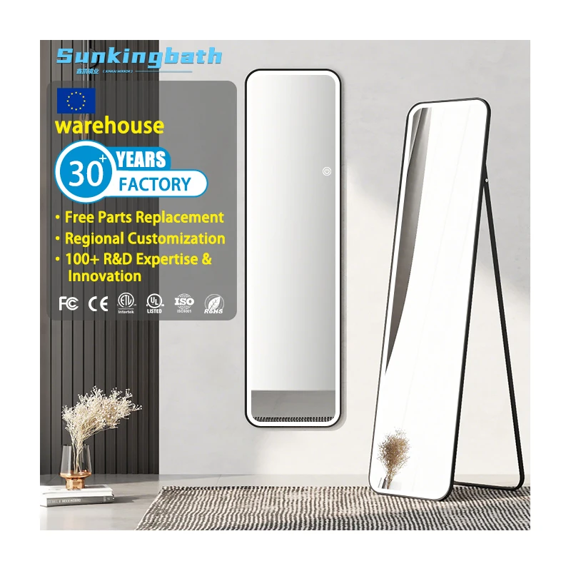 Led Light Luxury Floor Dressing Mirror Home Bedroom Living Room Full-Length Mirror Smart Touch Full Body Mirror