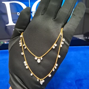 Real Diamonds Set Free Bare Floating Diamonds Necklace, 14k Gold Diamond Charms Necklace, Diamond Station Necklace