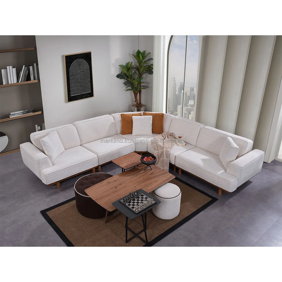 L Shape Folding Modular Corner Sofa Bed Turkish Furniture Rounded