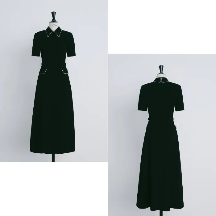 Women's Black A-Line Midi Cotton Dress