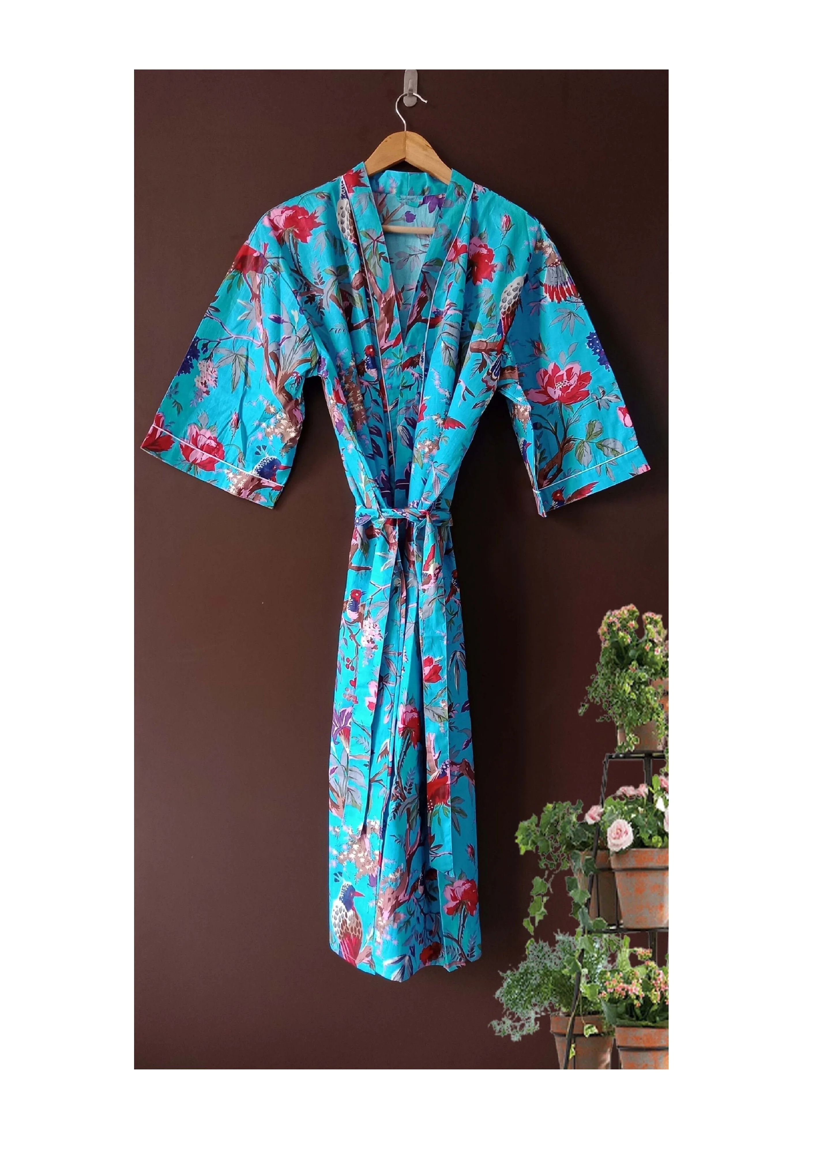 Long Floral Printed Kimono Soft And Comfortable Night Wear Cotton Bath ...