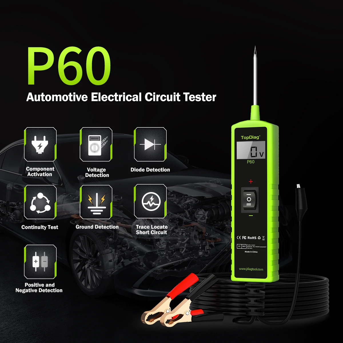 Auto Circuit Tester 12V 24V TopDiag P60 Power Probe Electrical Current Voltage Automotive Power Circuit Probe Tester