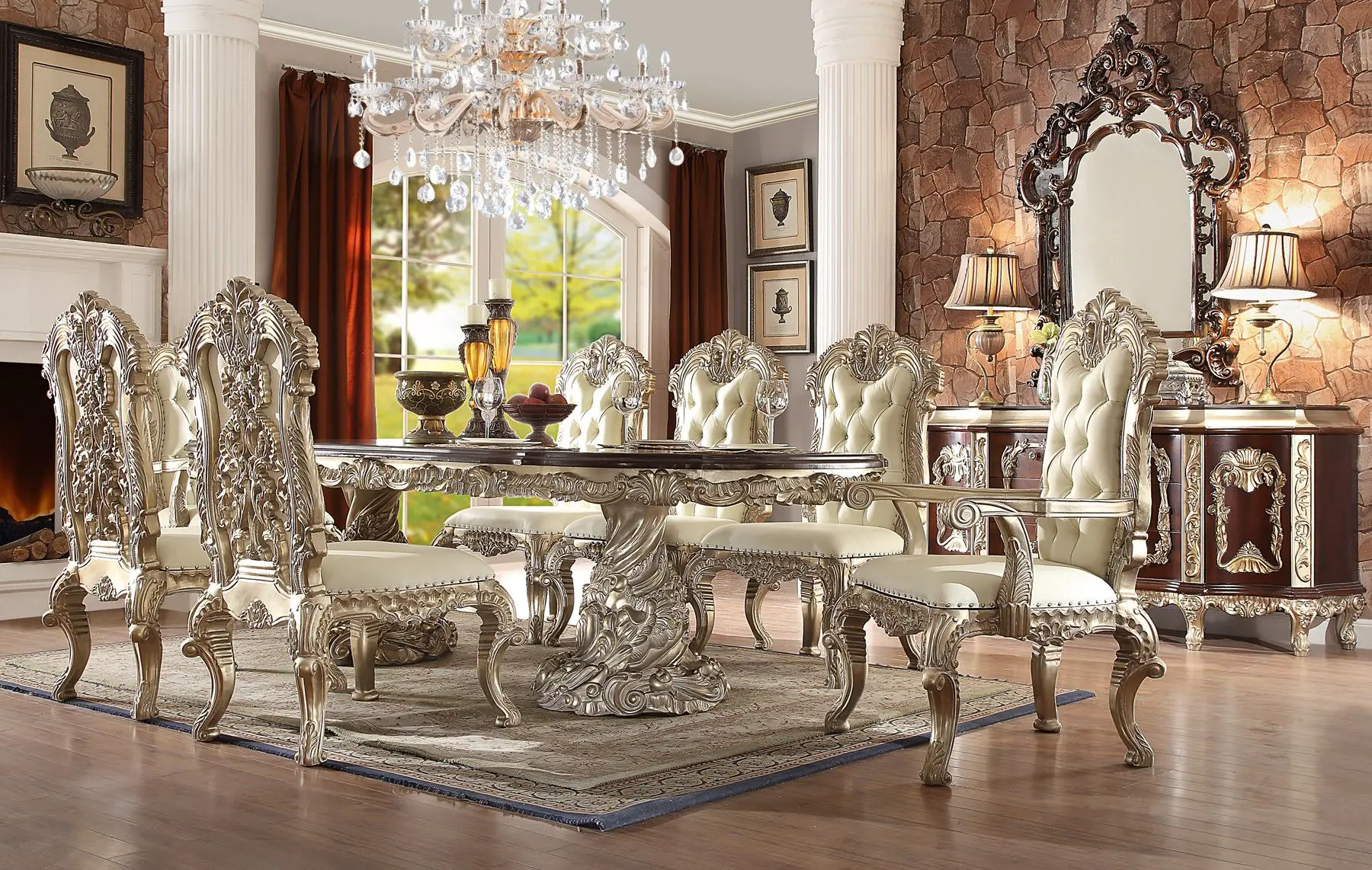 French & Rococo Style High Quality Durable Using Various Tables Dining Room Sets Wooden Best Seller Wholesale Cheap Furniture