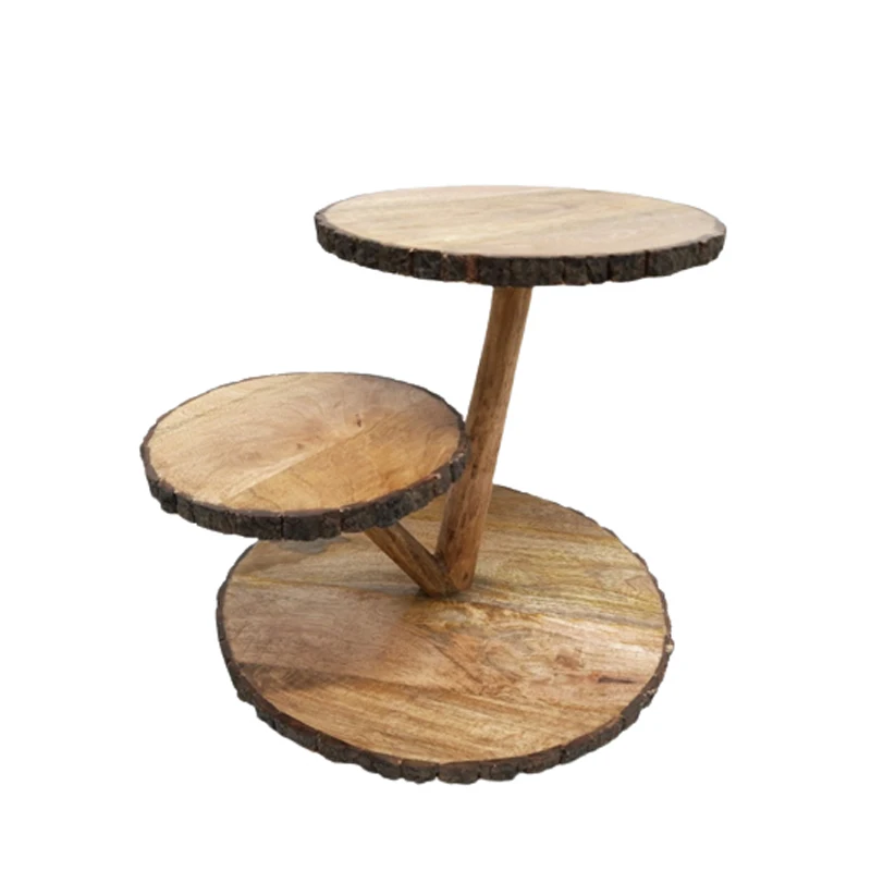 Mango Wood Latest Design 2 Tier Round Cake Stand With Folding Natural Colour Modern Style Tray for Event & Table Top Decoration