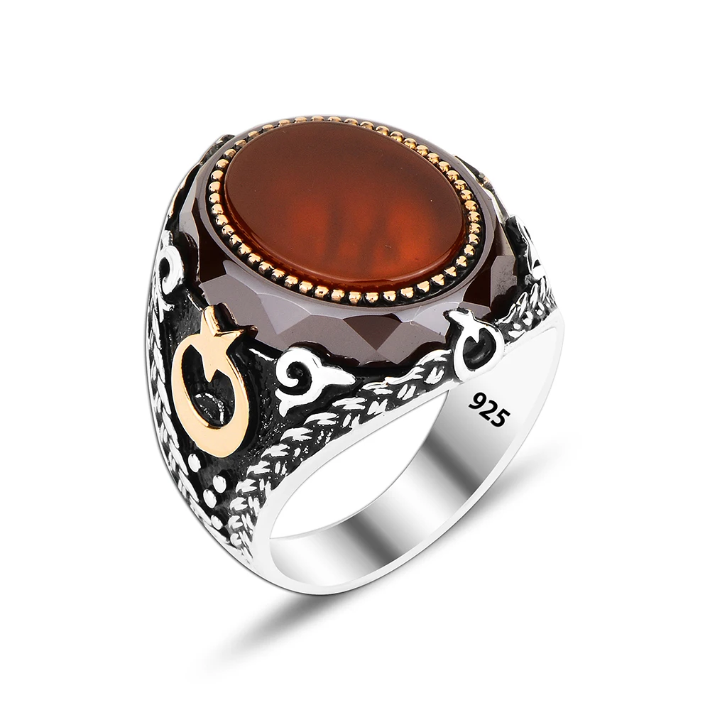 Luxury Men Ring Carnellian 925 Silver Jewelry Wholesale Silver Ring For